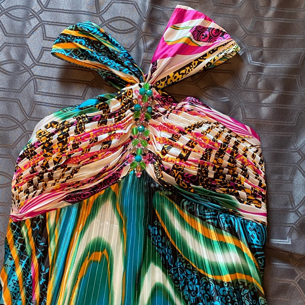 NWT Formal Dress: Evenings by Allure Pleated Dress w/ Vibrant Pattern